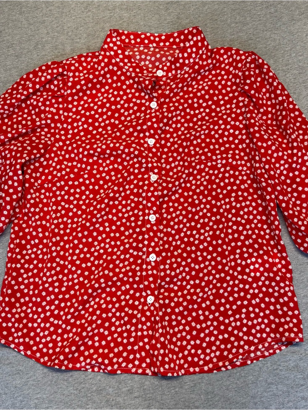 Red Floral Button-Up Women's Blouse